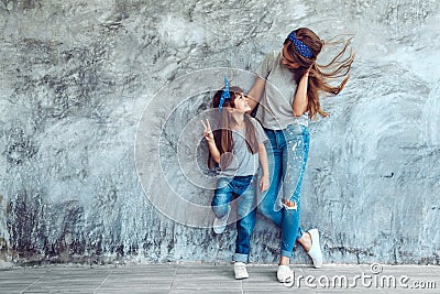 Mom with daughter in family look Stock Photo