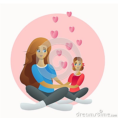 Mom and daughter love each other Vector Illustration