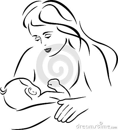 Mom feeds the baby. Drawing for logo design Vector Illustration