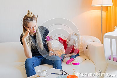 Mom frustrated by her toddler Stock Photo