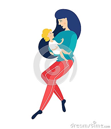 Mom holding a baby. Vector Illustration. Mother love Vector Illustration