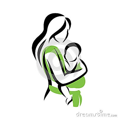 Mom holding her baby in a sling Vector Illustration