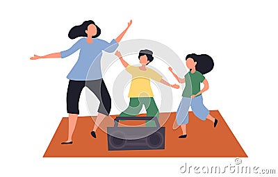 Mom and kids boy and girl dancing together Vector Illustration