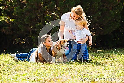 Mom with kids on a walk Stock Photo