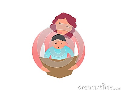 Mom reading a book with her child Vector Illustration