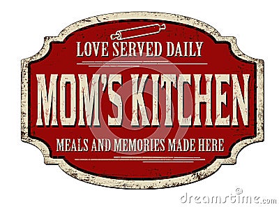 Mom`s kitchen vintage rusty metal sign Vector Illustration