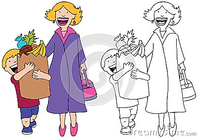 Mom and Son Vector Illustration