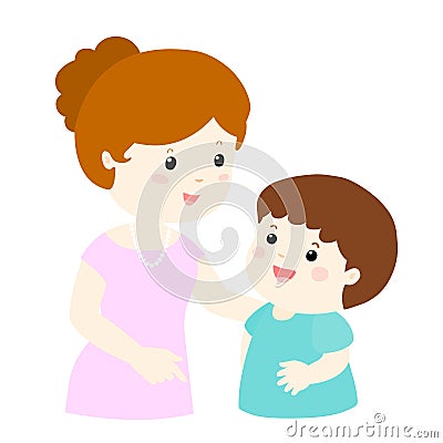 Mom talk to her son gently cartoon Vector Illustration