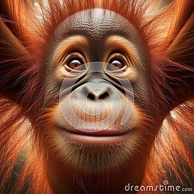 Baby orang-utan peers into viewpoint, in unique portrait Stock Photo