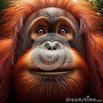 Mature orang-utan peers into viewpoint, in unique portrait Stock Photo