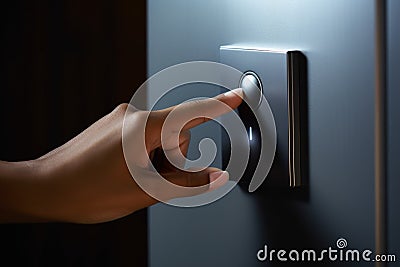 Momentary Hand touch doorbell button. Generate Ai Stock Photo