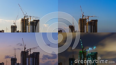 4 Moments of Day to Night View of Construction site in Downtown Editorial Stock Photo