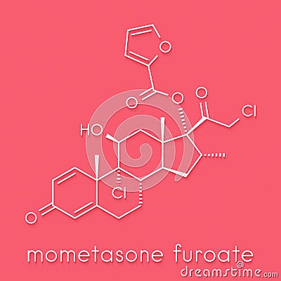 Mometasone furoate steroid drug molecule. Prodrug of mometasone. Skeletal formula. Stock Photo