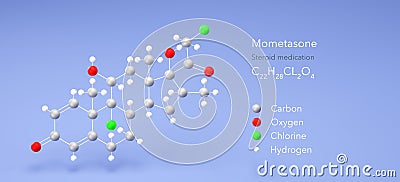 mometasone molecule, molecular structures, mometasone y 3 s, 3d model, Structural Chemical Formula and Atoms with Color Coding Stock Photo