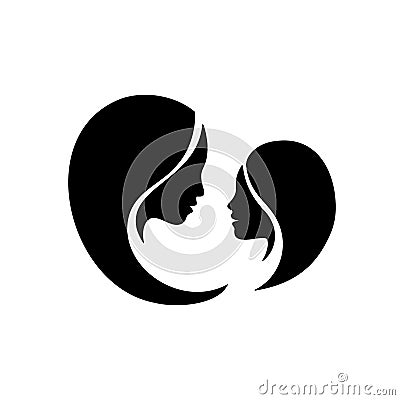 Mommy little kid silhouette. Abstract family. Mom and her daughter profiles Vector Illustration