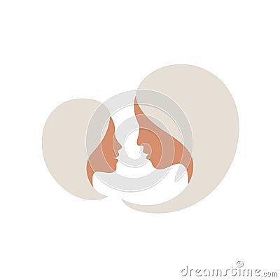 Mommy little kid silhouette. Abstract family. Mom and her daughter profiles Vector Illustration