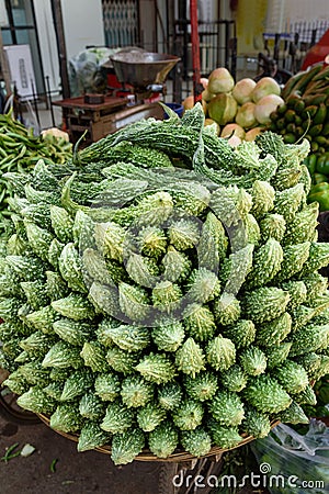 Karela vegetables or bitter gourd or bitter melon on market in Mumbai. India Stock Photo