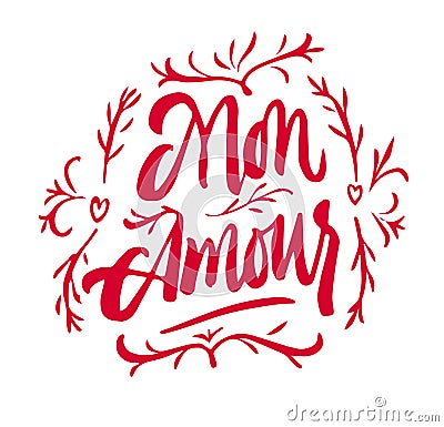 Mon Amour lettering Valentine day Stock Photo