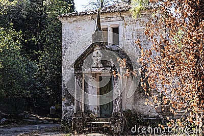 Dilapidated Cottage in the Grounds of the Mon Repose Palace in Corfu Greece Editorial Stock Photo