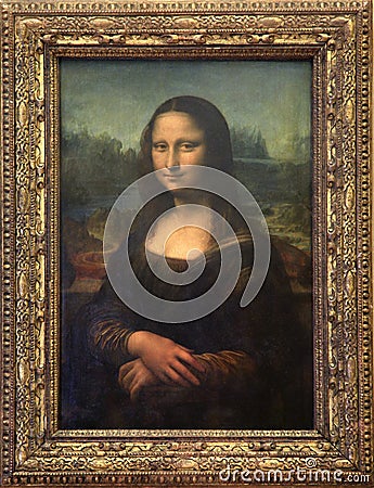 Mona Lisa canvas at Louvre Museum in Paris Editorial Stock Photo