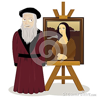 Mona Lisa Easel and Leonardo Da Vinci Vector Illustration