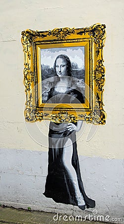 Mona lisa out of frame catman painting Editorial Stock Photo