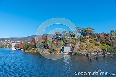 MONA â€“ museum of Old and New Art situated at Berriedale bay of river Derwent in Hobart, Australia Editorial Stock Photo