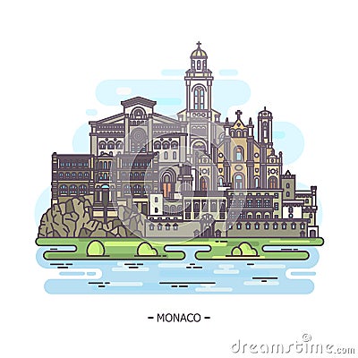 Monaco famous municipal and religious landmarks Vector Illustration