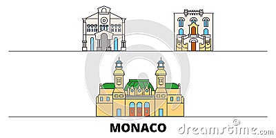 Monaco flat landmarks vector illustration. Monaco line city with famous travel sights, skyline, design. Vector Illustration