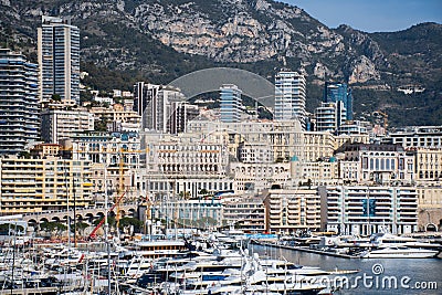 Monaco, France, 25th of February 2020: Panoramic view of Monaco harbor, Monte Carlo Editorial Stock Photo