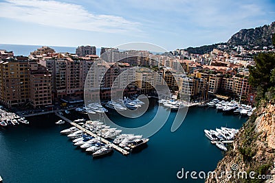 Monaco, France, 25th of February 2020: Panoramic view of Monaco harbor, Monte Carlo Editorial Stock Photo
