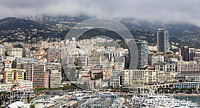 Monaco Grand Prix French riviera, CÃ´te d`Azur, mediterranean coast, Eze, Saint-Tropez, Cannes. Blue water and luxury yachts. Stock Photo