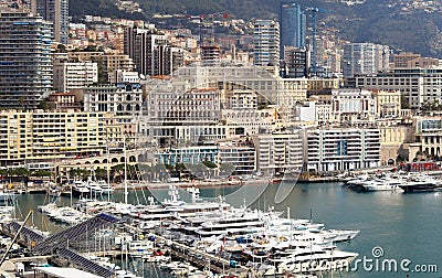 Monaco Grand Prix French riviera, CÃ´te d`Azur, mediterranean coast, Eze, Saint-Tropez, Cannes. Blue water and luxury yachts. Editorial Stock Photo