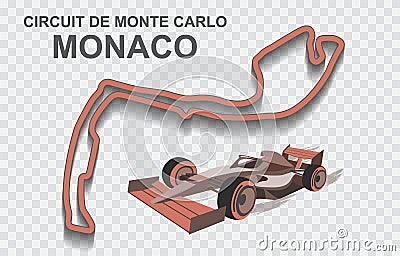 Monaco grand prix race track for Formula 1 or F1. Detailed racetrack or national circuit Vector Illustration