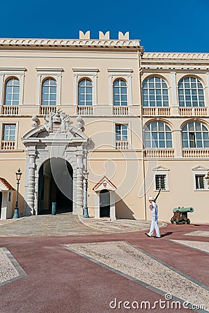 Soldier patrol in front of the Prince's Palace of Monaco Editorial Stock Photo