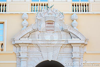 Monaco Prince's Palace with coat of arms over the entrance Editorial Stock Photo
