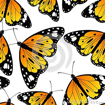 Monarch Butterflies Seamless Pattern Vector Illustration