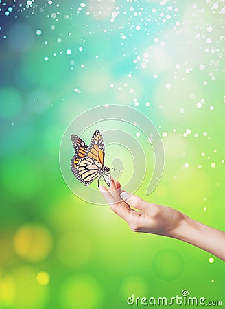 Woman hands releasing a butterfly - Symbolic Spiritual Release Vector Illustration