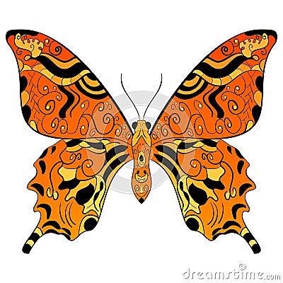 Monarch butterfly orange yellow and black color. Vector Illustration