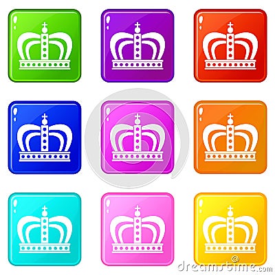 Monarchy crown icons 9 set Vector Illustration