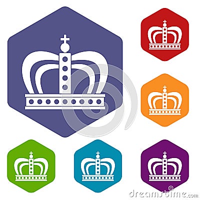 Monarchy crown icons set hexagon Vector Illustration