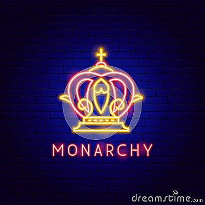 Monarchy Crown Neon Label Vector Illustration