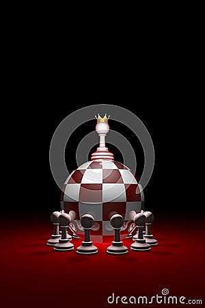 Monarchy. Power without oppositions. Chess metaphor. 3D render Cartoon Illustration