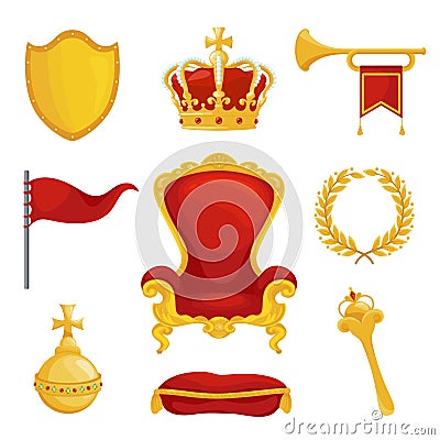 Monarchy symbol set, royalty and authority wealth Vector Illustration