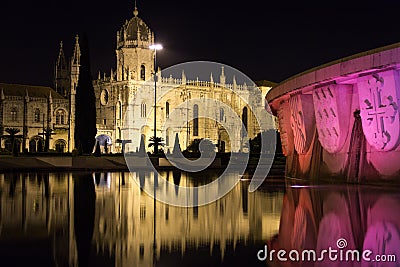 Monasteiro dos Jeronimos at night. Lisbon. Portugal Editorial Stock Photo