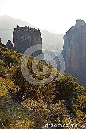 Monasteries of Meteora on top of rocks in Kalambaka, Greece Stock Photo