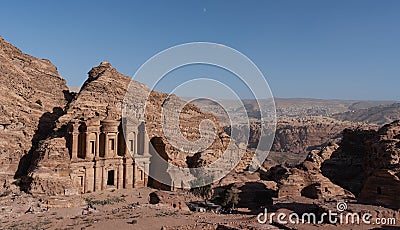 Monastery ancient architecture in canyon, Petra in Jordan. 7 wonder travel destination in Jordan Stock Photo