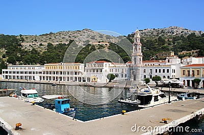 Monastery of Archangel Michael Panormitis, Symi island, Greece Editorial Stock Photo