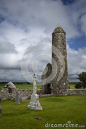 The monastery of Clonmacnoise ruin in Ireland Stock Photo