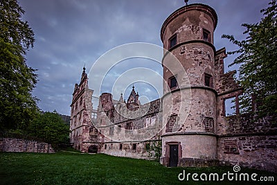 Monastery at dawn black forest night time Stock Photo